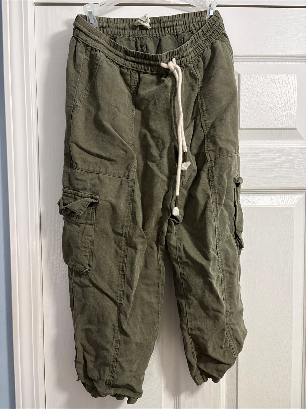 Women's Olive Cargo Capris with Drawstring Waist